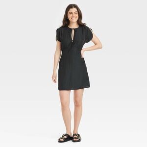 Women's Tie-Front Flutter Short Sleeve Mini A-Line Dress Universal Thread NWT S